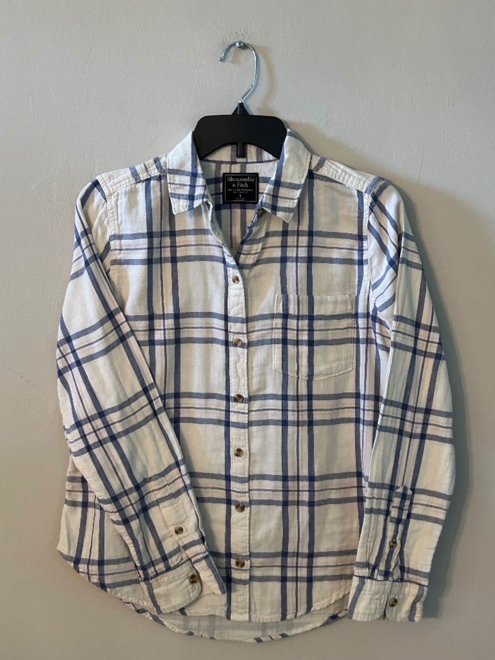 Abercrombie & Fitch Ivory & Blue Plaid Flannel Shirt Sz S Gorpcore Preppy 90’s